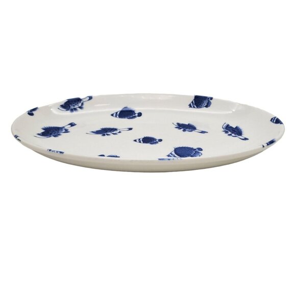 Crate & Barrel Fish Blue White Oval Ceramic Platter‎ 1 pc Serving Dish Nautical - Picture 2 of 9